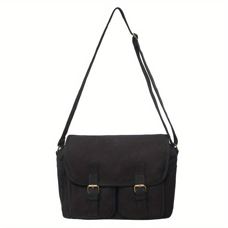 Youth Canvas Shoulder Bag Large Capacity Square Diagonal Satchel