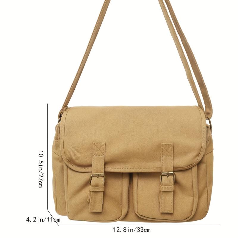 Youth Canvas Shoulder Bag Large Capacity Square Diagonal Satchel