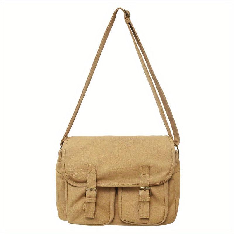 Youth Canvas Shoulder Bag Large Capacity Square Diagonal Satchel