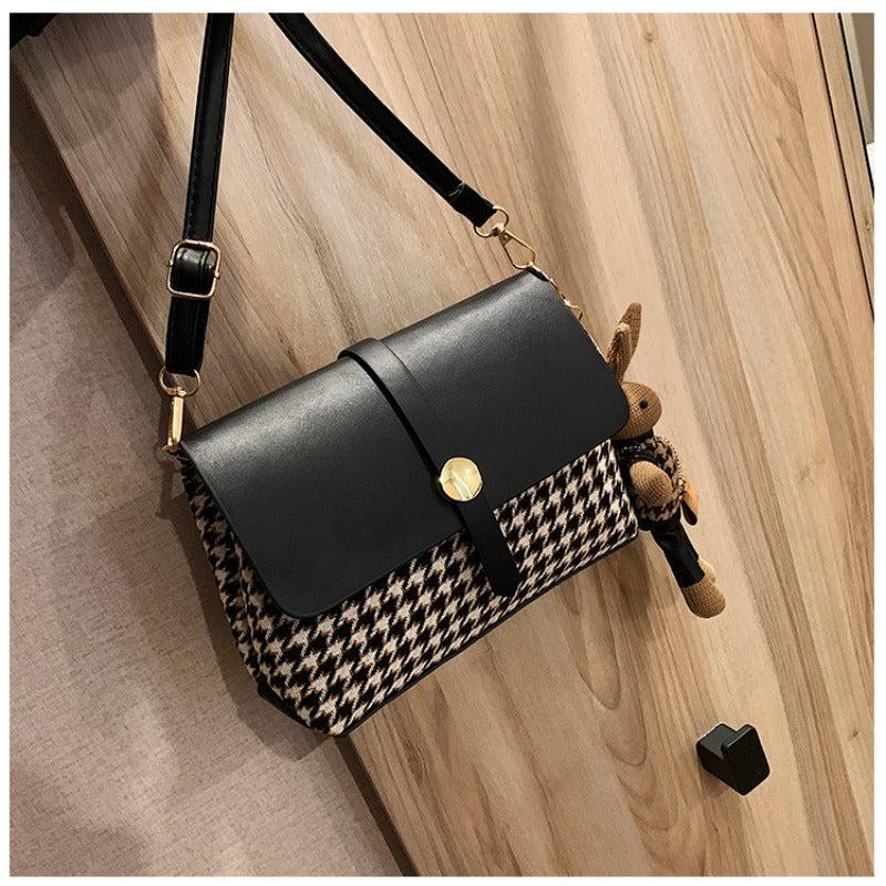 Houndstooth Crossbody Bag Plaid Satchel Shoulder Bag