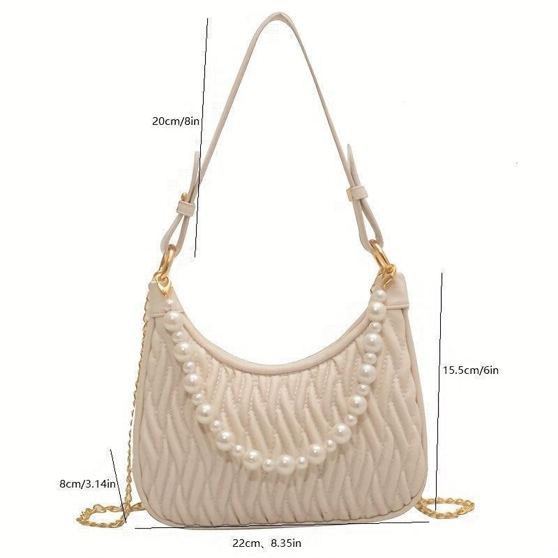 Pearl Decor Underarm Bag Stylish Shoulder Hobo Bag Women's Casual Handbag