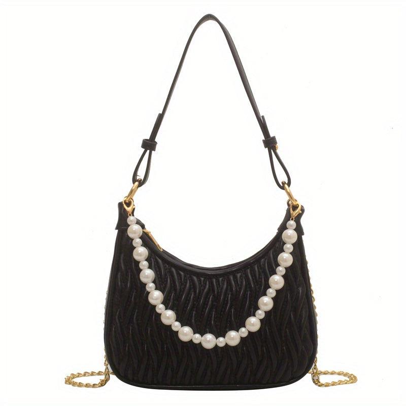 Pearl Decor Underarm Bag Stylish Shoulder Hobo Bag Women's Casual Handbag