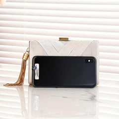 Striped Kiss Lock Chain Clutch Elegant Evening Bag