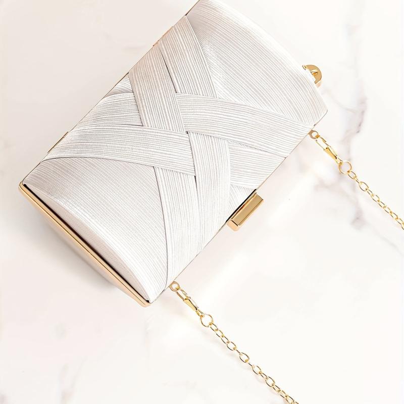 Striped Kiss Lock Chain Clutch Elegant Evening Bag