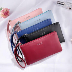 Minimalist Long Wallet Clutch Coin Purse with Zipper
