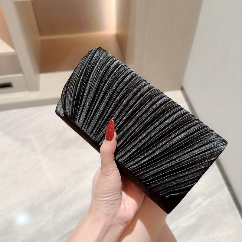 Pleated Metal Chain Clutch Elegant Flap Purse Evening Bag