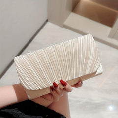 Pleated Metal Chain Clutch Elegant Flap Purse Evening Bag