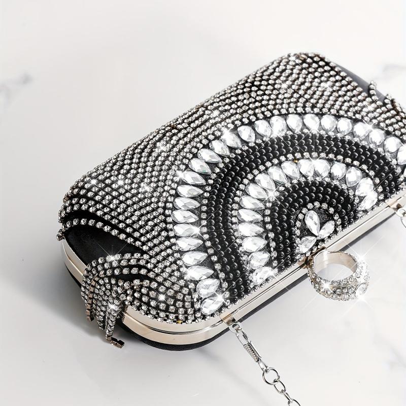 Elegant Glitter Rhinestone Clutch Metal Chain Evening Bag