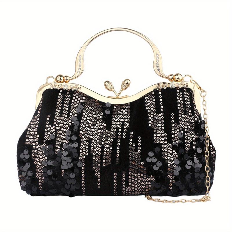 Sequins Decor Kiss Lock Satchel Bag for Party