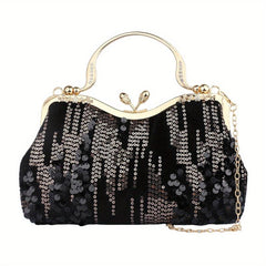 Sequins Decor Kiss Lock Satchel Bag for Party
