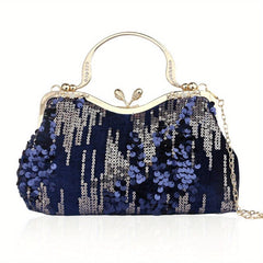 Sequins Decor Kiss Lock Satchel Bag for Party