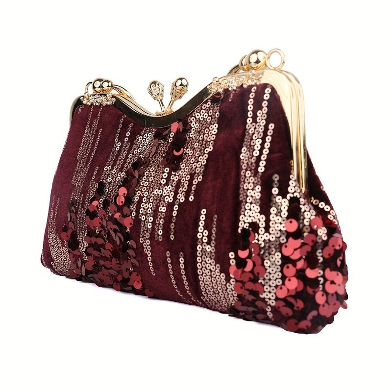 Sequins Decor Kiss Lock Satchel Bag for Party