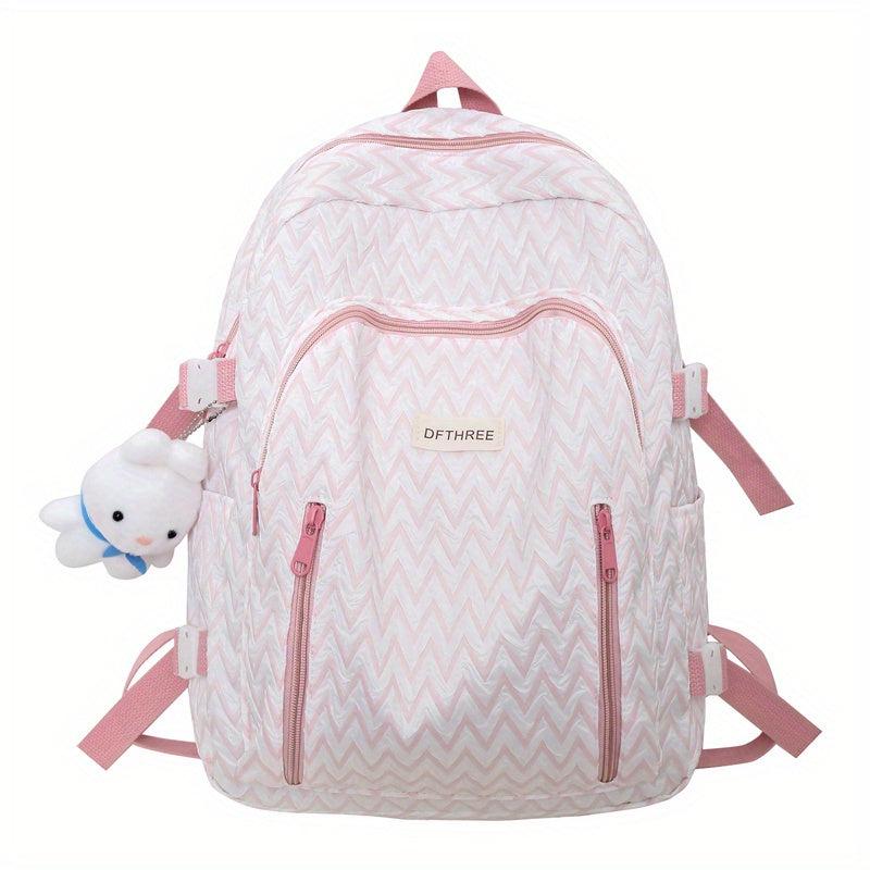 Women Casual Backpack with Rabbit Pendant Pleated Girls Bag