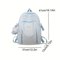 Women Casual Backpack with Rabbit Pendant Pleated Girls Bag