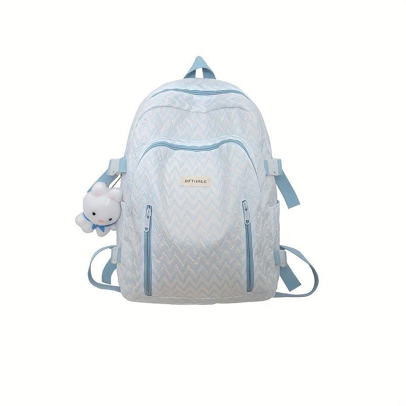 Women Casual Backpack with Rabbit Pendant Pleated Girls Bag