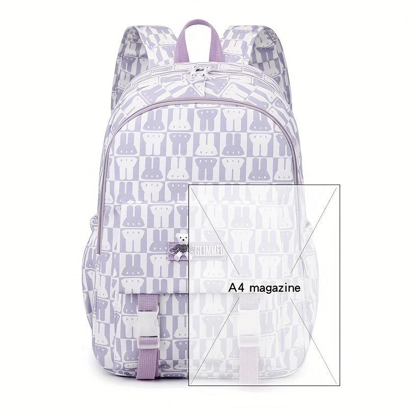 Sweet Rabbit Printed Backpack for Middle School Girls