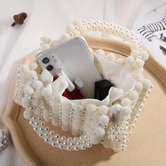 Pearl Decor Dinner Straw Bag Women's Satchel