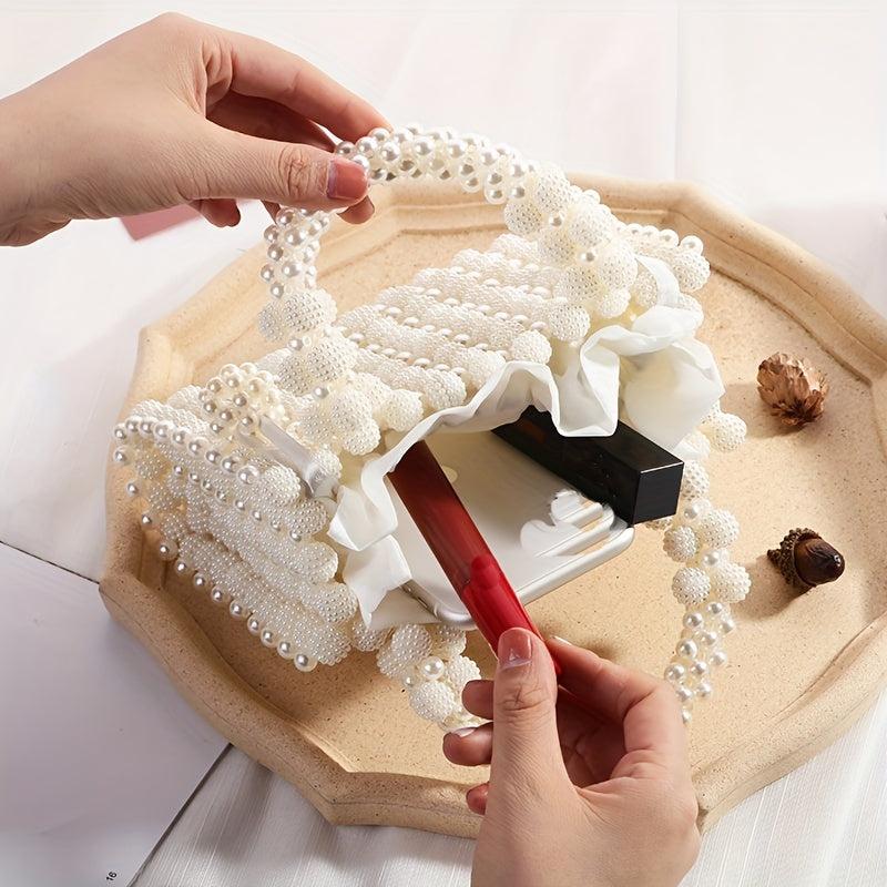 Pearl Decor Dinner Straw Bag Women's Satchel