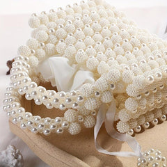 Pearl Decor Dinner Straw Bag Women's Satchel