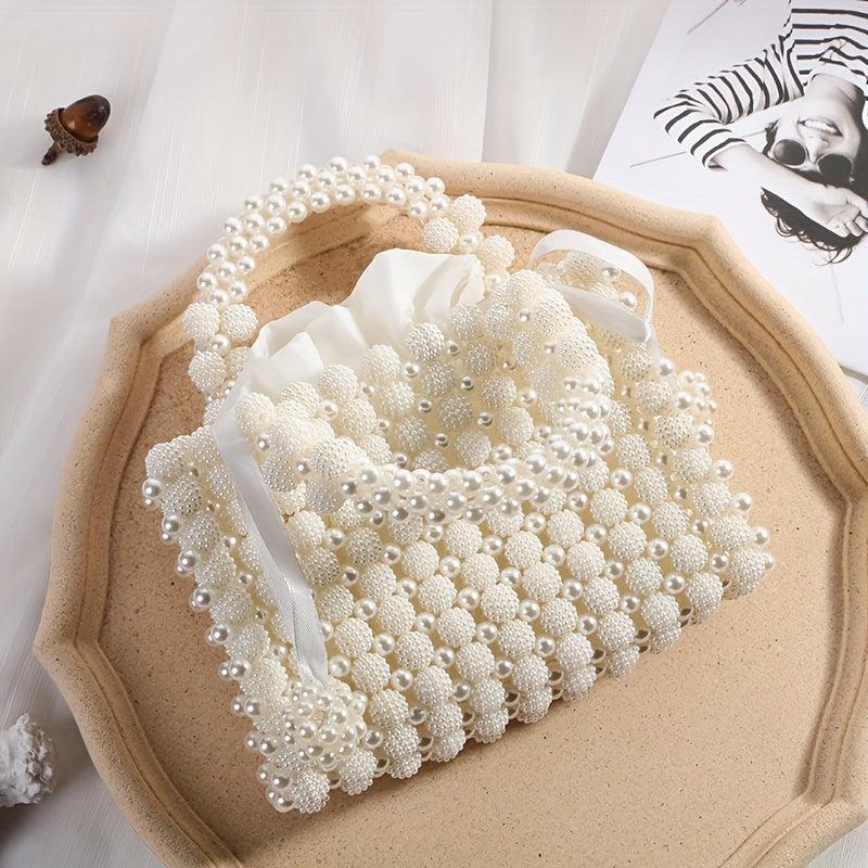 Pearl Decor Dinner Straw Bag Women's Satchel
