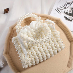 Pearl Decor Dinner Straw Bag Women's Satchel