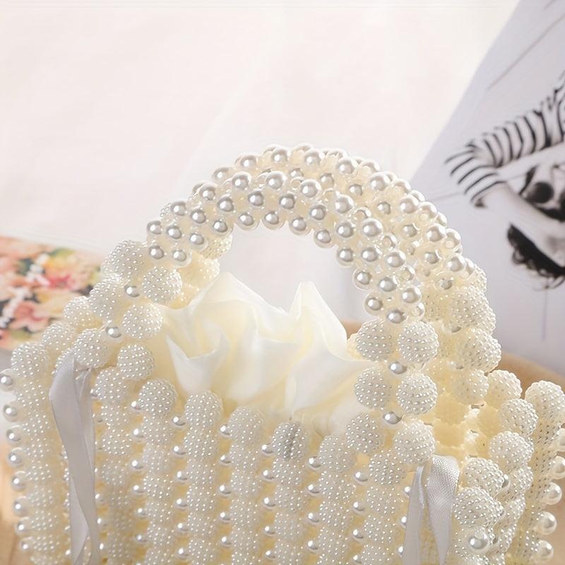 Pearl Decor Dinner Straw Bag Women's Satchel