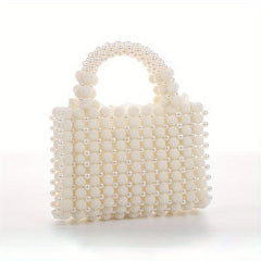 Pearl Decor Dinner Straw Bag Women's Satchel