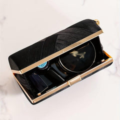 Striped Kiss Lock Chain Clutch Frame Purse Cocktail Evening Bag