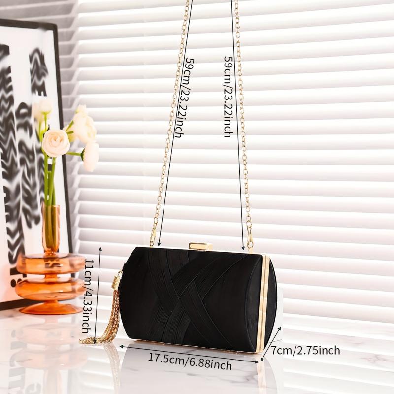 Striped Kiss Lock Chain Clutch Frame Purse Cocktail Evening Bag