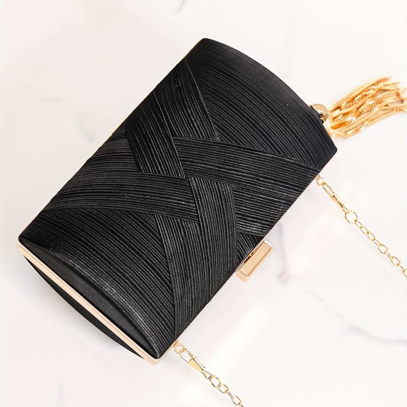Striped Kiss Lock Chain Clutch Frame Purse Cocktail Evening Bag