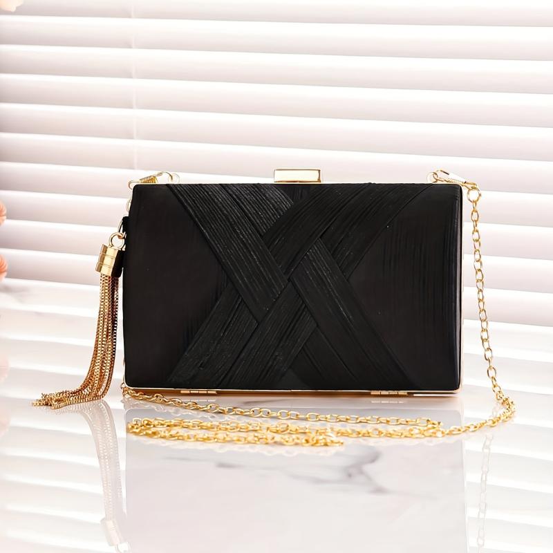 Striped Kiss Lock Chain Clutch Frame Purse Cocktail Evening Bag