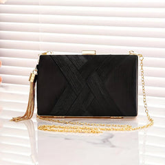 Striped Kiss Lock Chain Clutch Frame Purse Cocktail Evening Bag