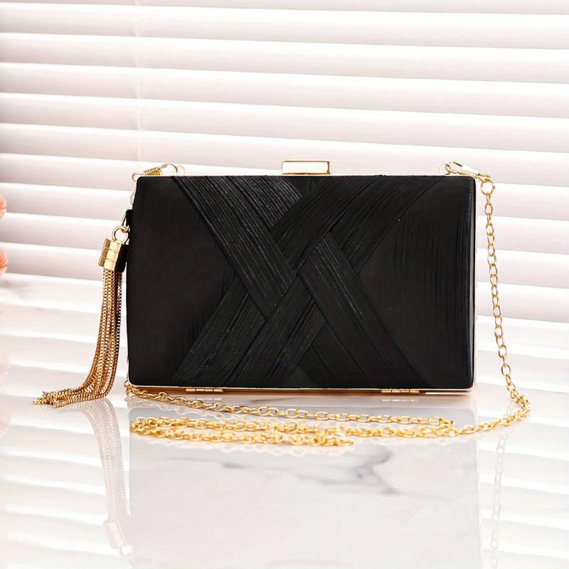 Striped Kiss Lock Chain Clutch Frame Purse Cocktail Evening Bag