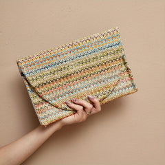 Rainbow Striped Clutch Purse Bohemian Flap Square Bag For Women
