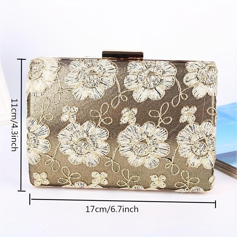 Floral Embroidered Evening Bag Classic Dinner Clutch Handbag for Party Wedding
