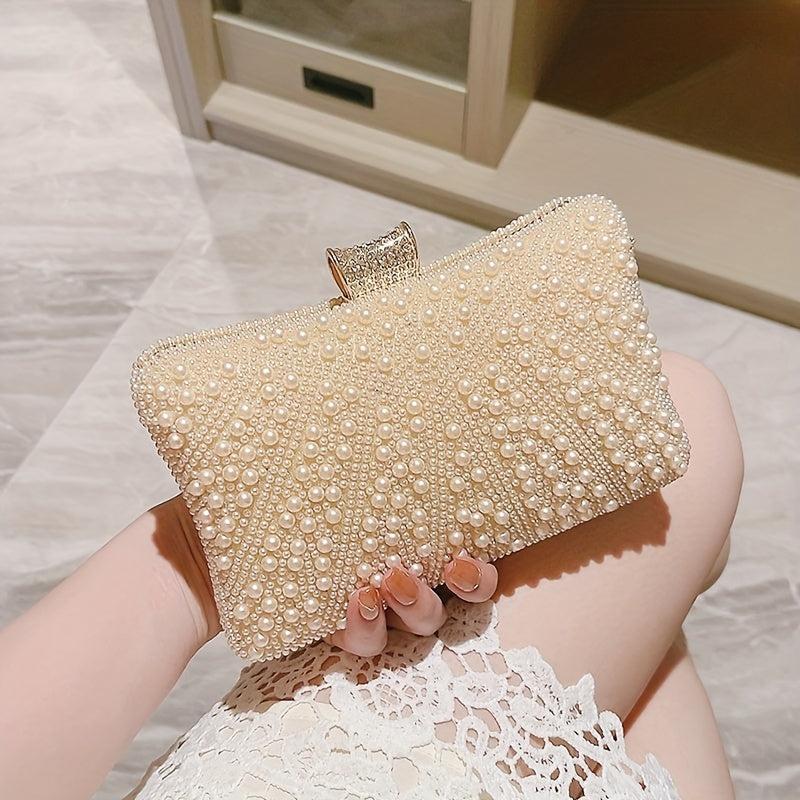Pearl Decor Evening Clutch Banquet Handbag for Wedding Party Prom