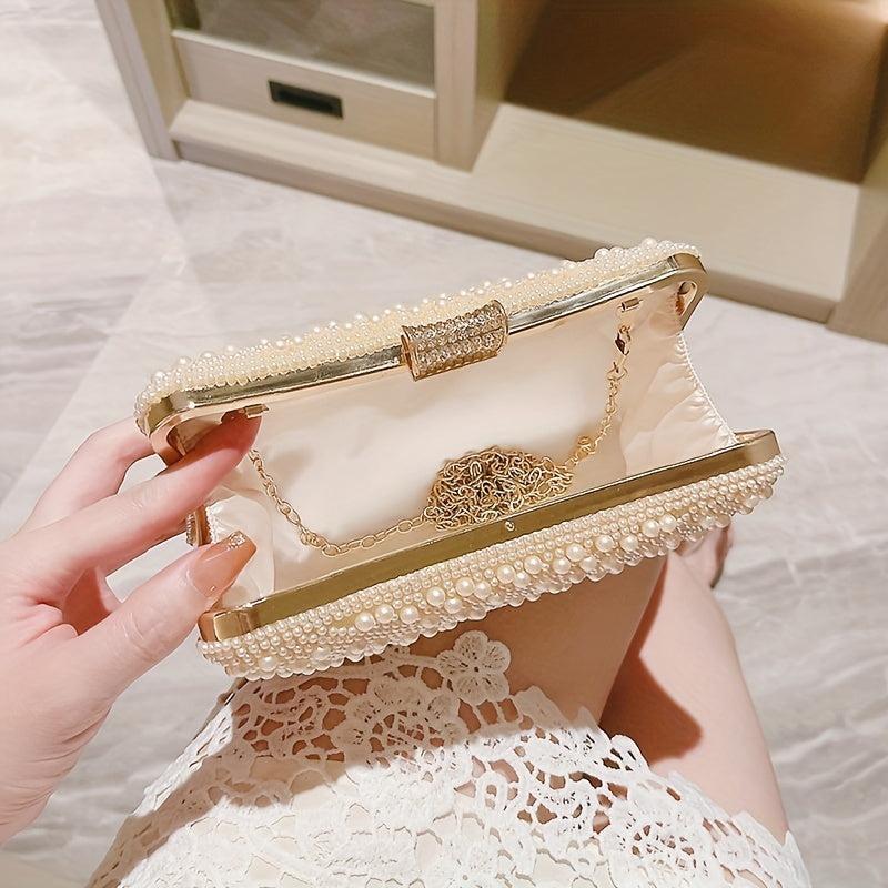 Pearl Decor Evening Clutch Banquet Handbag for Wedding Party Prom