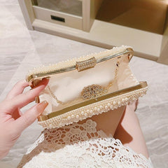 Pearl Decor Evening Clutch Banquet Handbag for Wedding Party Prom