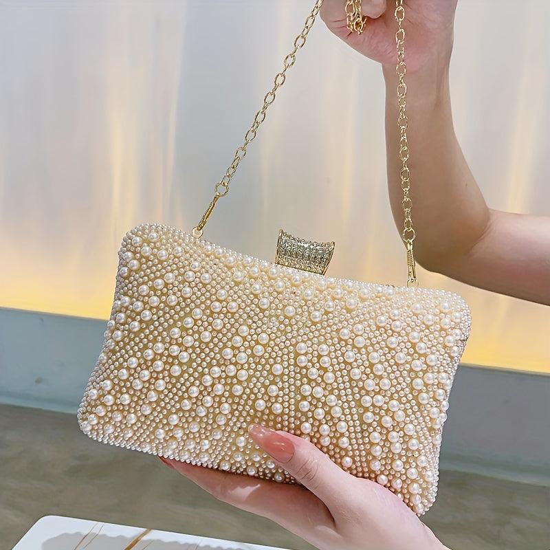 Pearl Decor Evening Clutch Banquet Handbag for Wedding Party Prom