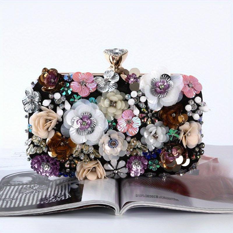 Sequin Flower Evening Bag Dinner Clutch Purse For Wedding Party Prom