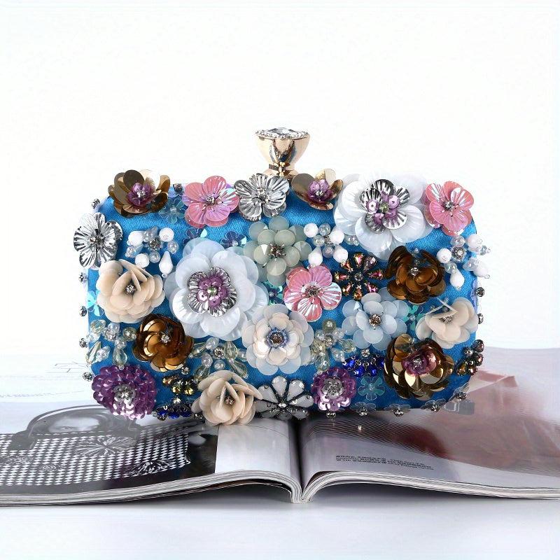 Sequin Flower Evening Bag Dinner Clutch Purse For Wedding Party Prom