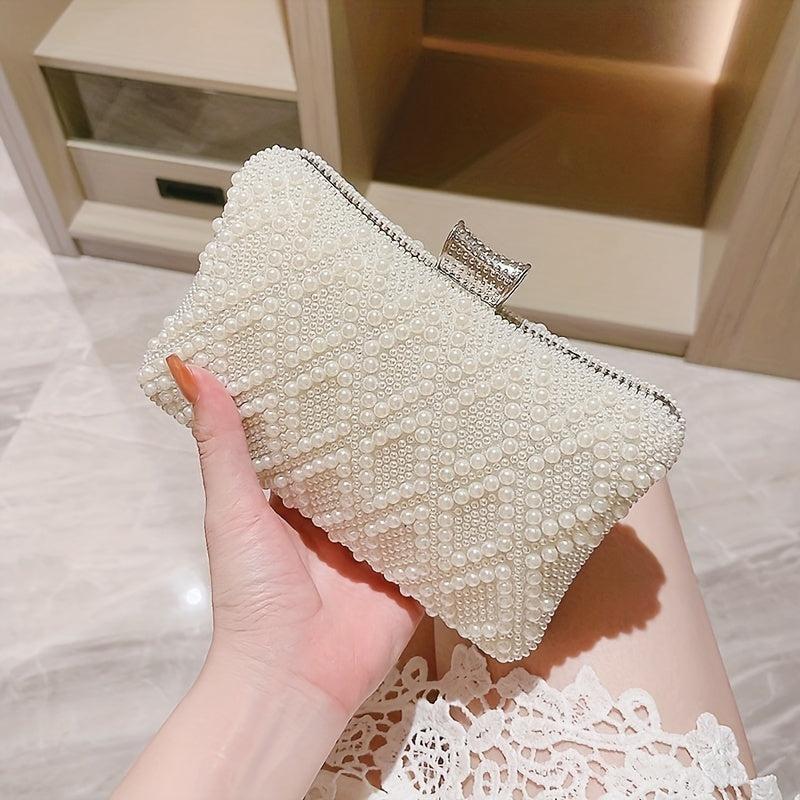 Pearl Decor Evening Clutch Bag Dinner Purse For Wedding Party