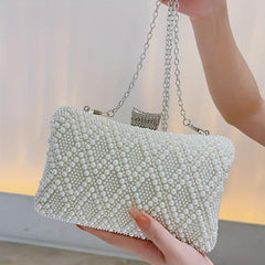 Pearl Decor Evening Clutch Bag Dinner Purse For Wedding Party