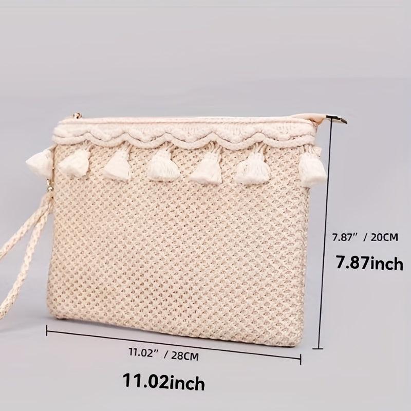 Straw Woven Envelope Clutch Beach Wrist Bag Rattan Purse Travel