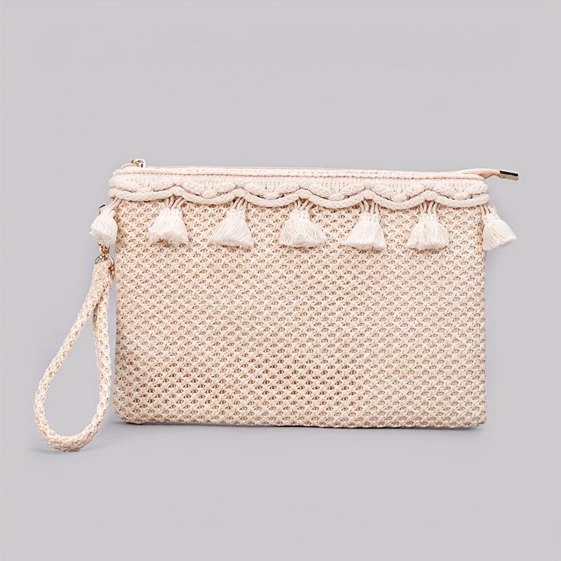 Straw Woven Envelope Clutch Beach Wrist Bag Rattan Purse Travel