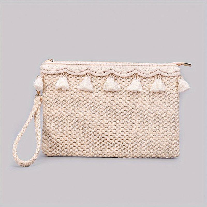 Straw Woven Envelope Clutch Beach Wrist Bag Rattan Purse Travel