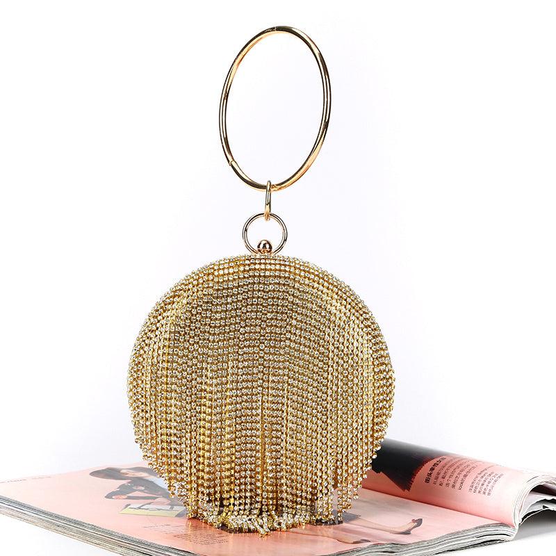 Rhinestone Round Evening Bag Glitter Dinner Clutch Purse for Wedding Party