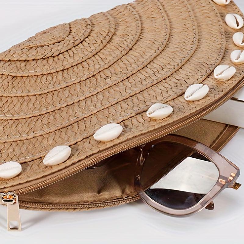 Vintage Ethnic Style Shell Bag Retro Bohemian Clutch Purse Straw Woven Handbag