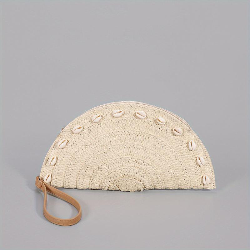 Vintage Ethnic Style Shell Bag Retro Bohemian Clutch Purse Straw Woven Handbag