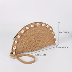 Vintage Ethnic Style Shell Bag Retro Bohemian Clutch Purse Straw Woven Handbag